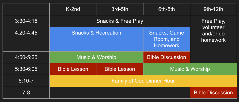 Salt and Light Schedule